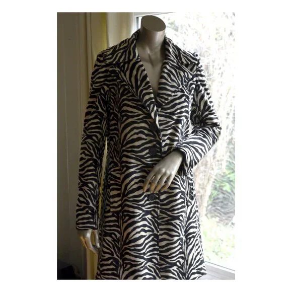 Vintage Betsey Johnson Striped Faux Fur Coat SZ 2 - Small - Picture 2 of 12